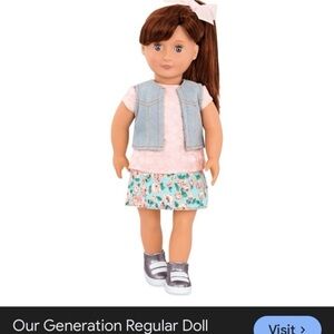 Our Generation Myriam Regular 18” Doll -auburn hair Pink Outfit with Denim Vest